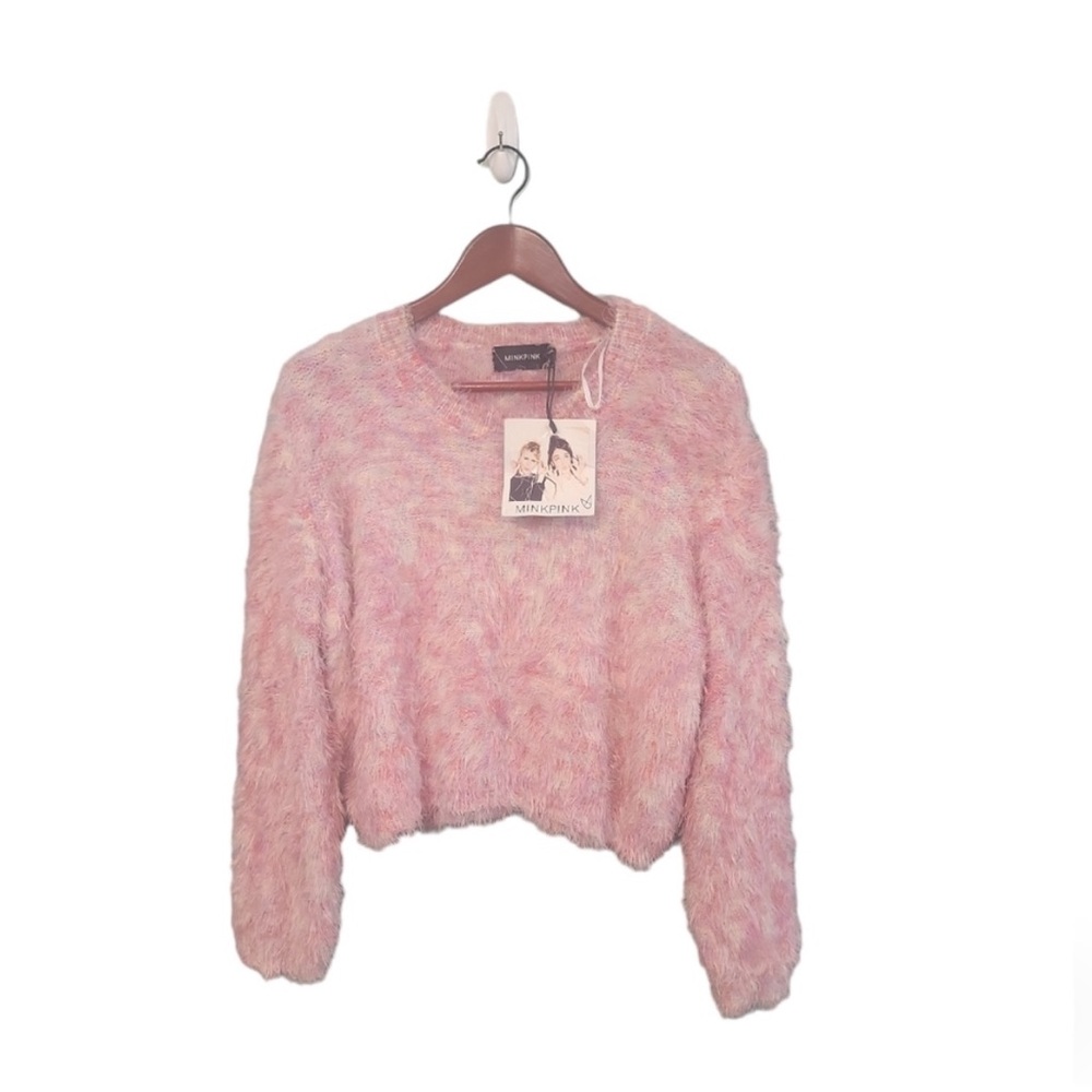 MinkPink Revolve NWT Fuzzy‎ Multicolor Womens Crewneck Sweater Size L